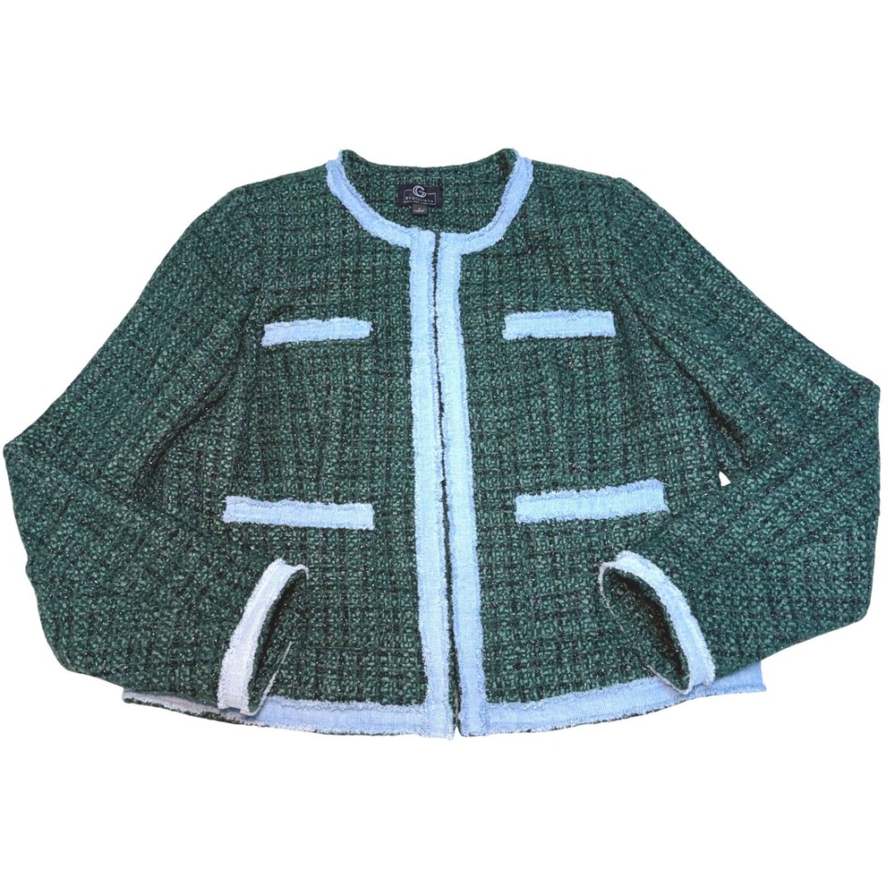 G by Giuliana Black Label Green Tweed Wool Blend Jacket Preppy Shimmer Modern